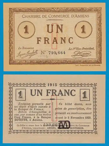 Frankreich - France 1 Franc Notgeld 1915 D´AMIENS UNC   (18913
