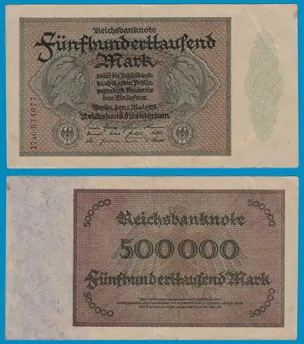 Reichsbanknote 500.000 500000 Mark 1923 Rosenberg 82f VF   (18942