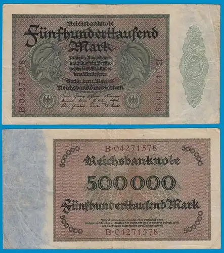 Reichsbanknote - 500000 500.000 Mark 1923 Ros. 87b F/VF  (18947