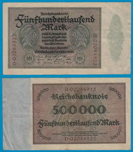 Reichsbanknote - 500000 500.000 Mark 1923 Ros. 87b VF    (18948