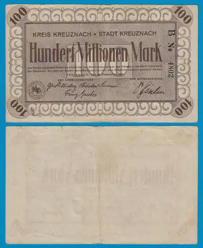 Kreuznach - Notgeld 100 Millionen Mark Serie B 1923 VF 4-stellig  (18952