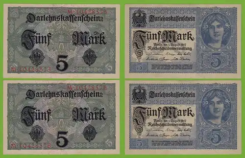 Darlehnskassenschein 5 MARK Nummernpaar 8-stellig 1917 Ros.54 b aUNC  (19490