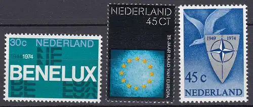 Niederlande  Mi. 1035-1037 postfrisch  30 Jahre Zollunion BENELUX  1974 (80101