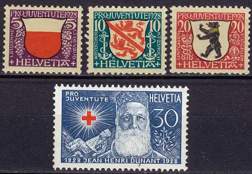 Schweiz  Mi. 229-232 postfrisch Pro Juventute Wappen  1928  (11274