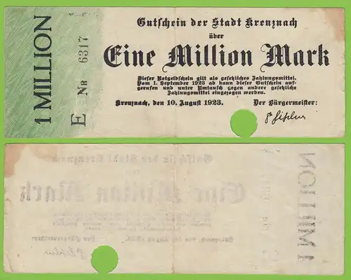 Kreuznach -  Notgeld 1-Million Mark 1923 Serie E Nr. 4-stellig F (19552