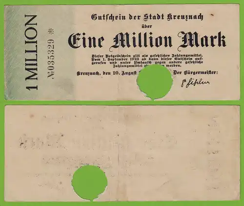 Kreuznach -  Notgeld 1-Million Mark 1923 6-stellig Starnote F/VF (19555
