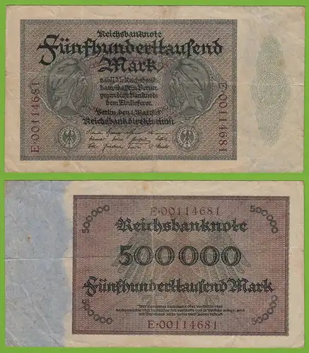 Reichsbanknote - 500000 500.000 Mark 1923 Ros. 87b F/VF  (19558