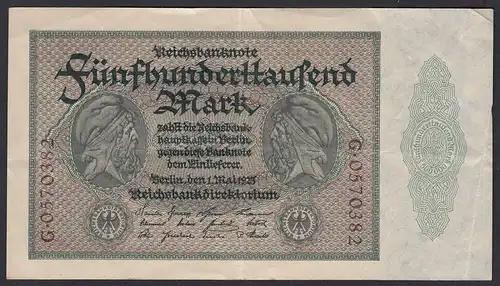 Reichsbanknote - 500000 500.000 Mark 1923 Ros. 87c gutes VF Pick 88b  (19658
