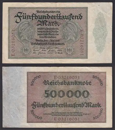 Reichsbanknote - 500000 500.000 Mark 1923 Ros. 87b  F/VF Pick 88a  (19659