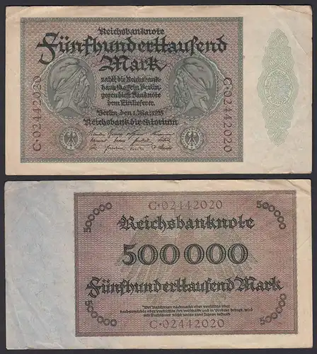 Reichsbanknote - 500000 500.000 Mark 1923 Ros. 87b  F/VF Pick 88a  (19662