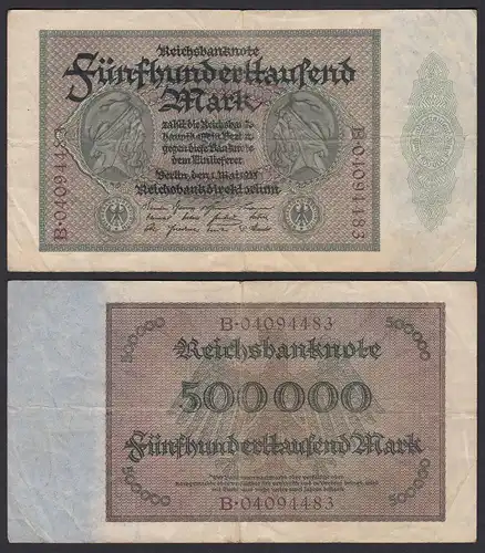 Reichsbanknote - 500000 500.000 Mark 1923 Ros. 87b  VF Pick 88a  (19663