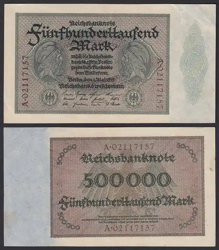 Reichsbanknote - 500000 500.000 Mark 1923 Ros. 87b gutes Pick 88a VF  (19664