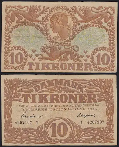 DÄNEMARK - DENMARK 10 KRONOR 1943 VF  Pick 31n  (19854