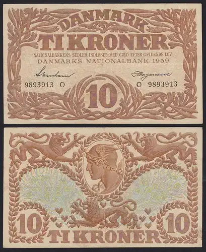 DÄNEMARK - DENMARK 10 KRONER 1939 VF Pick 31f   (19860