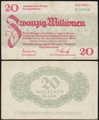 Sachsen - 20 Million Mark Banknotes 24-9-1923 Dresden-Neustadt Notgeld (14142