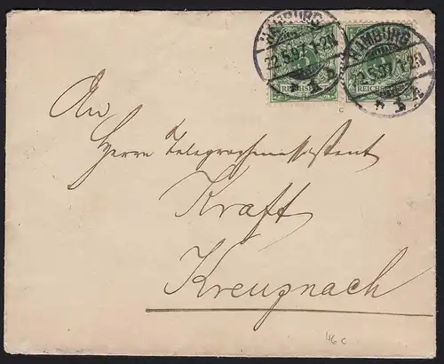DR 2 x 5 Pfennig 1897 Brief Hamburg nach Kreuznach  (20059