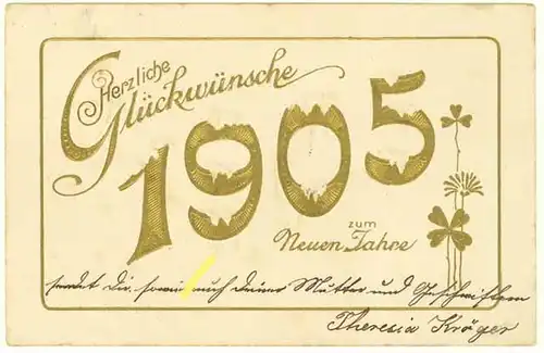 AK Glückliches Neujahr 1905 Golddruck Prägedruck  (2960