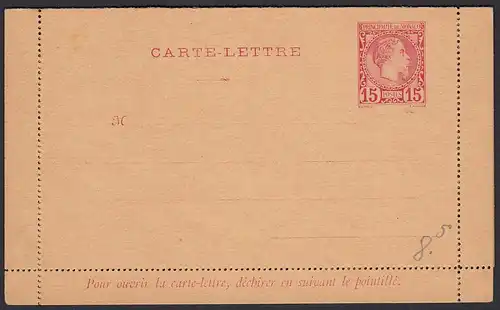 Monaco - Ganzsache 15 C. Card Lettre ungebraucht    (20292