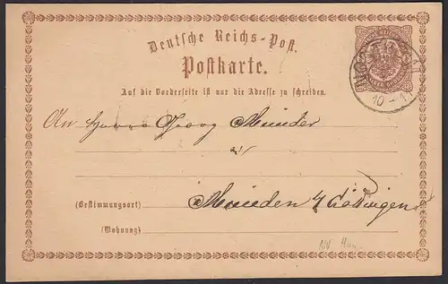 Northeim nachverwendet Hannover Stempel a. DR Ganzsache 1873   (20443