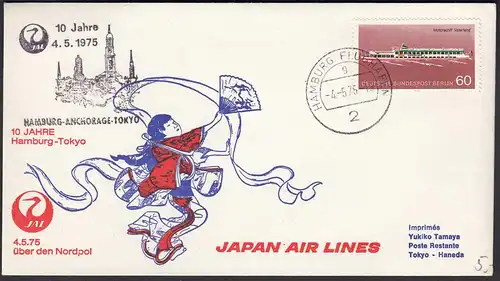 10 Jahre Erstflug Nordpol JAL HAMBURG-ANCHORAGE-TOKYO 1975   (20517