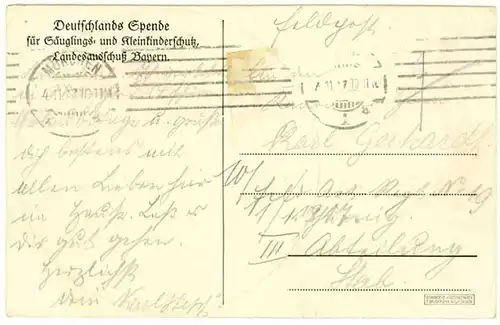 AK Deutschlands Spende Säuglings- + Kinderschutz Bayern 1910  (2904