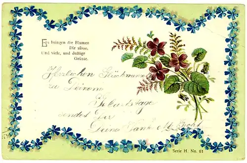AK Blumen Prägedruck Spruch und Grusskarte 1912    (2846