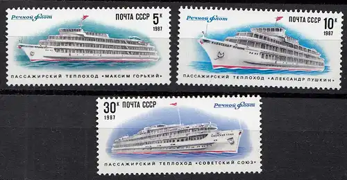 Russia - Soviet Union 1987 Mi.5714-16 Inland passenger ships, set  (83027