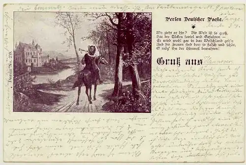 AK 1900 Jugendstil Perlen Deutscher Poesie Postreiter Gruss aus  (2860