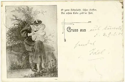 AK 1900 Jugendstil Gruss aus Liebespaar O zarte Sehnsucht  (2859