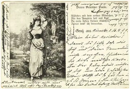 AK 1899 Jugendstil Perlen Deutscher Poesie Mädchen Gruss aus  (2858