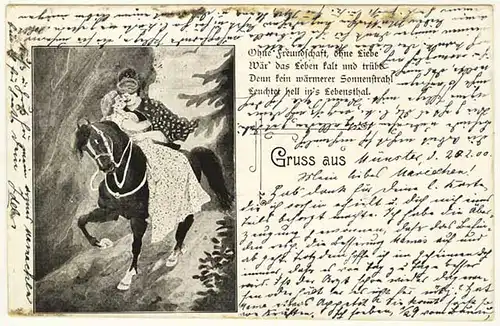 AK 1898 Jugendstil Gruss aus Münster Pferd Liebespaar Gedicht  (2861
