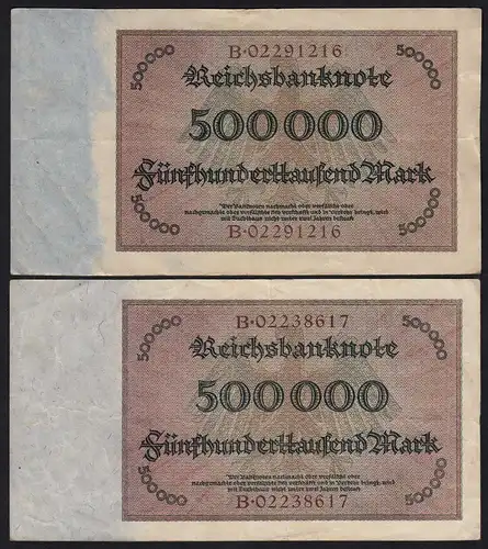Reichsbanknote - Paar 500000 500.000 Mark 1923 Ros. 87b VF laufende Nummer