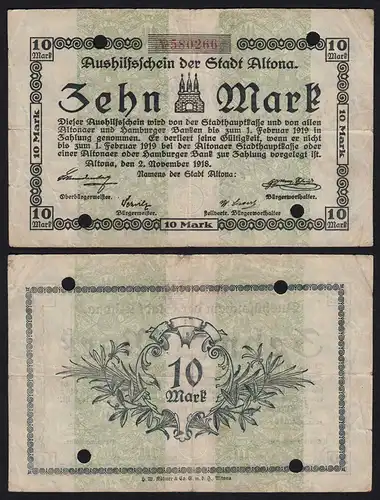 Altona - Hamburg 20 Mark 1918 Aushilsschein Notgeld gebraucht   (21370