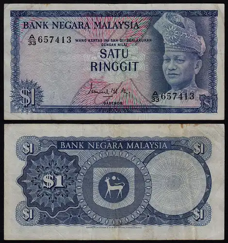 Malaysia 1 Ringgit Banknote 1967/72 Pick 1a VF (3)    (21539