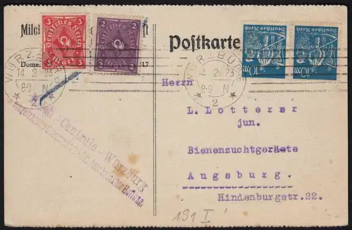 Deutsches Reich Infla Karte geprüft 1923 mit 191 I  u.weitere  (21661