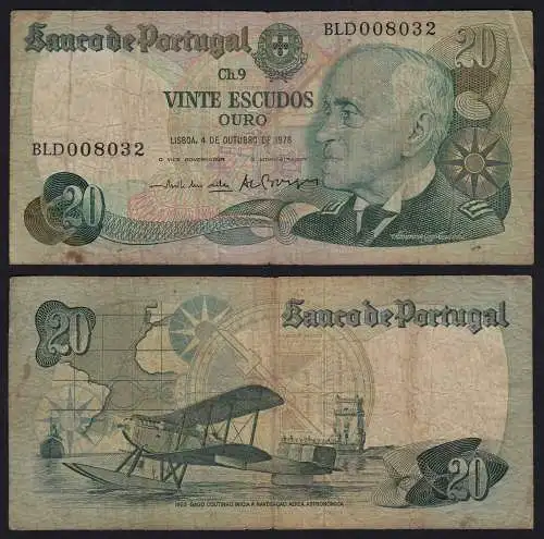 Portugal - 20 Escudos Banknote 1978 - Pick 176b  F (4)   (21822