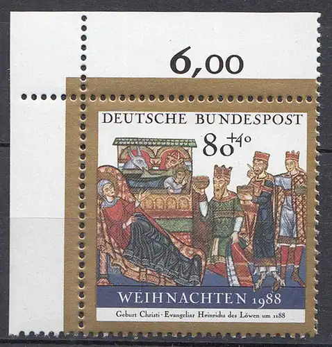 Bund BRD - Mi. 1396 Weihnachten 1988 ER oL ** mit Originalgummi   (20844