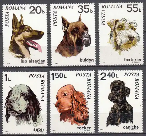 RUMÄNIEN - ROMANIA - 1971 DOGs Hunde Mi.2908-2913 postfrisch (22095