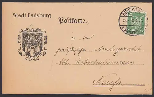 Stadt Duisburg Postkarte 1926 von Meidrich nach Neuss   (22178