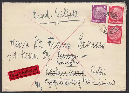 3.Reich Eilboten Brief 1940 Mif. Hindenburg 12 + 40 Pfg Ak.Seckenburg  (22200