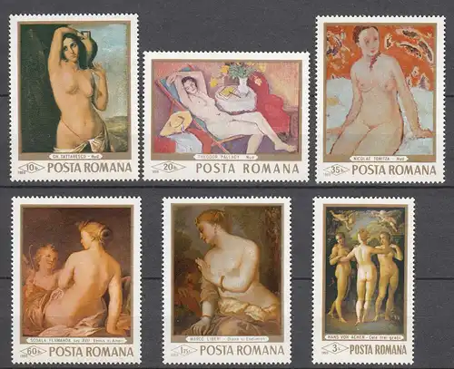RUMÄNIEN - ROMANIA - 1969 Akt-Gemälde Mi. 2755-60 postfrisch  (22554