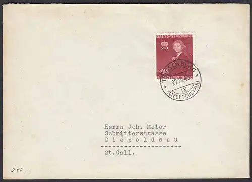 Liechtenstein 27.4.1943 Brief Triesenberg n.Diepoldsau Mi.212    (22695