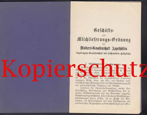 Nottuln Appelhülsen Molkerei Geschäfts u.Milchlieferungs-Ordnung um 1900