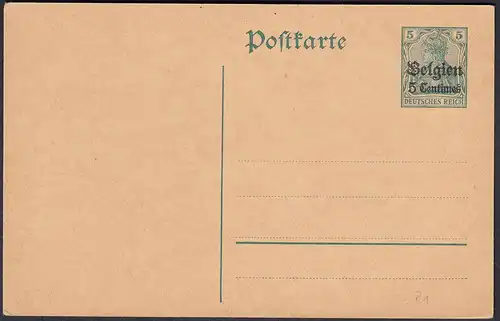 Deutsche Besatzung Belgien 5 Centimes Ganzsache 1914 Mi. P 1 *  (22763
