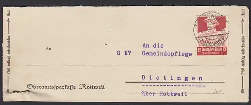 Oberamtskasse Rottweil Briefstück nach Dietingen 1935    (22231