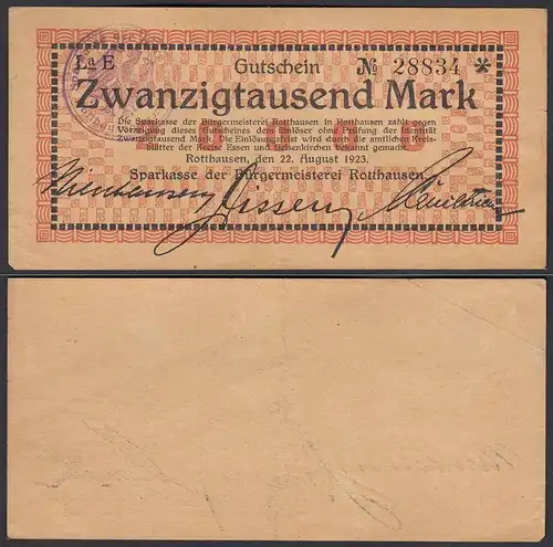 Rotthausen 20000 20.000 Mark Banknote 1923 VF (3)   (22856