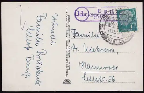 AK mit Landpost Posthilfstellen Stempel 13c Banz über Schloss Banz  (8549