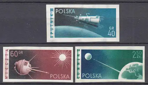 Polen - Poland  1959 Raumfahrt SPUTNIK Michel 1127-29 B postfrisch  (22419