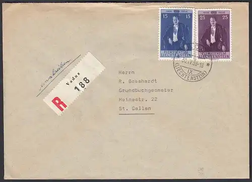 Liechtenstein 1958 R-Brief Mi. 349-50 Vaduz - St.Gallen    (22753