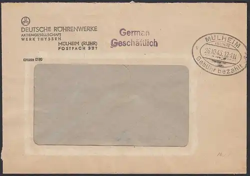 Mülheim Ruhr 1945 Gebühr bezahlt von Thyssen Röhrenwerke  (20584